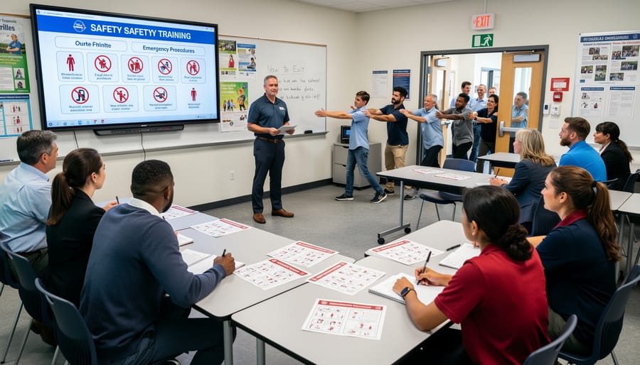 Teachers attending classroom safety training workshop in school setting